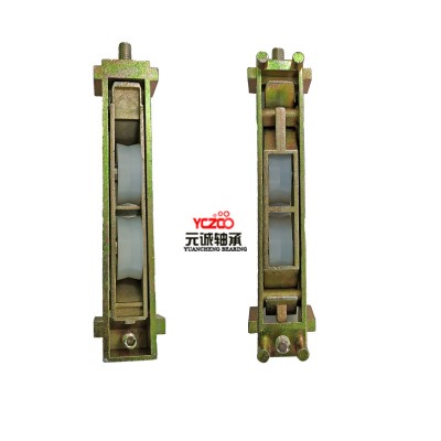 Sliding system bearing with double v groove wheels